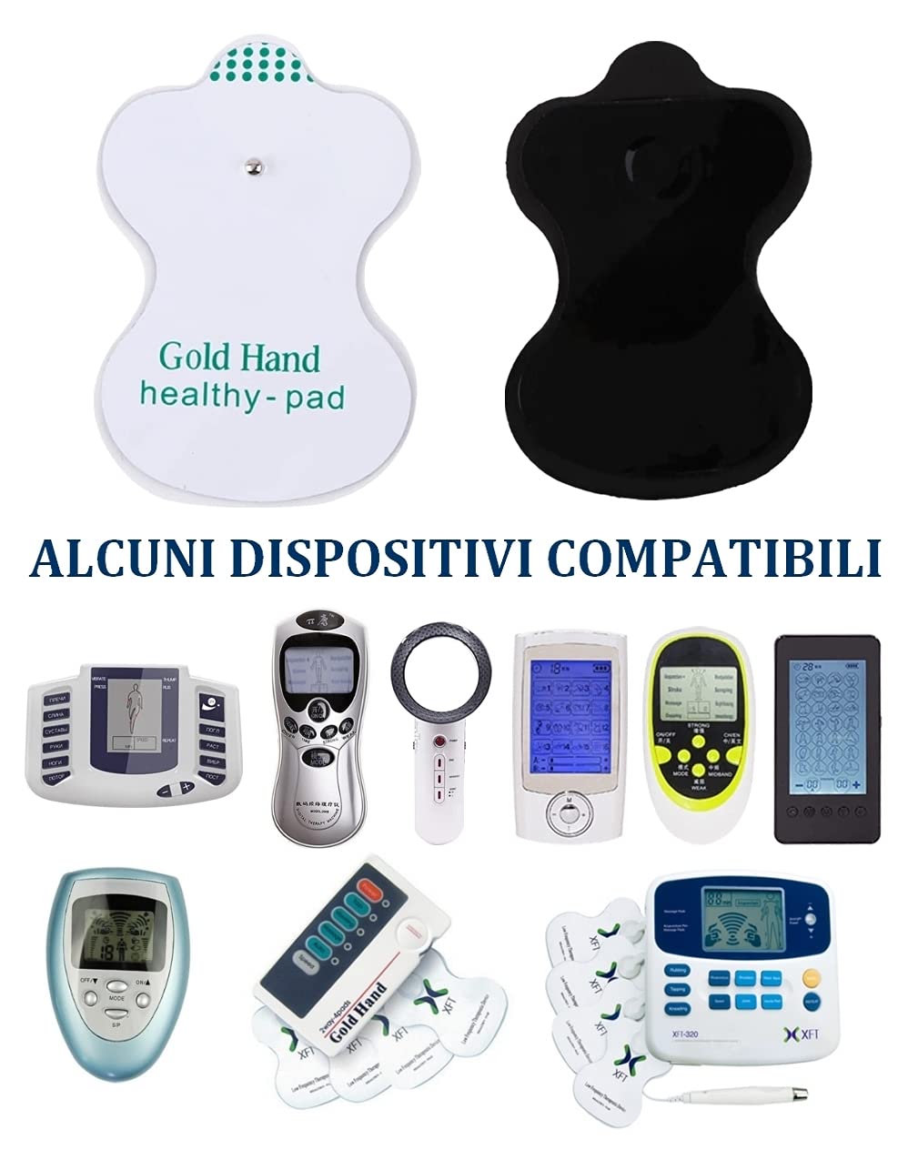 Gold Hand Elettrodi per Elettrostimolatore Tens Ems Clip, Auto-adesive, Riutilizzabili, 5cm x 8cm Gel Ipoallergenico. Idrogel di Alta Qualità (24 Elettrodi)