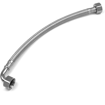 WRAS Approved 90  Elbow Flexible Pipe Connector 1/2 BSP x 300mm Braided Stainless Steel Flex Hose Boiler Radiator Bathroom & Kitchen Plumbing