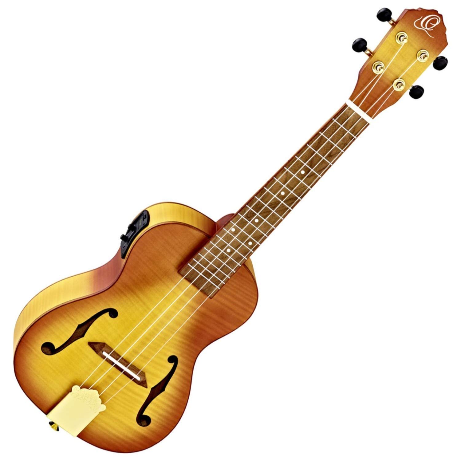 Ortega Guitars, 1-String Custom Built Series F-Hole Arched Top Concert Acoustic-Electric Ukulele w/Bag, Right (RUSL-HSB)