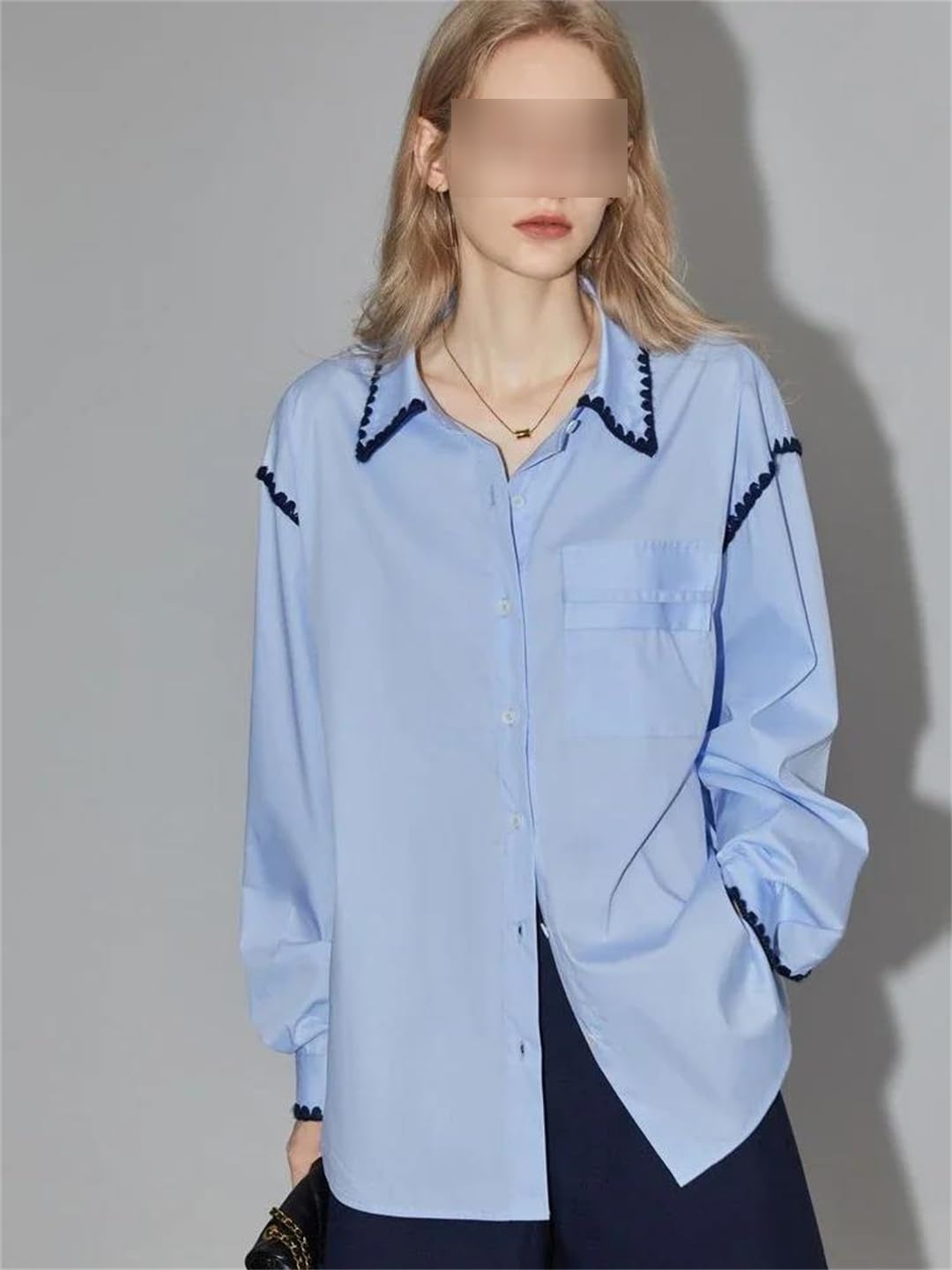 Chemisier ample à manches longues élégant pour femme - Col à revers tissé - Style décontracté