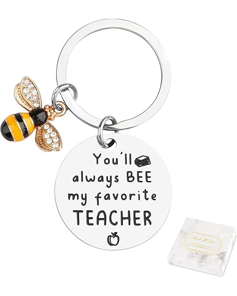 CDLong Best Teacher Gifts for Women - Bee Keychain for Teacher from Students, Appreciation Keyring Thank You Gifts for Christmas, Birthday, Graduation, Thanksgiving