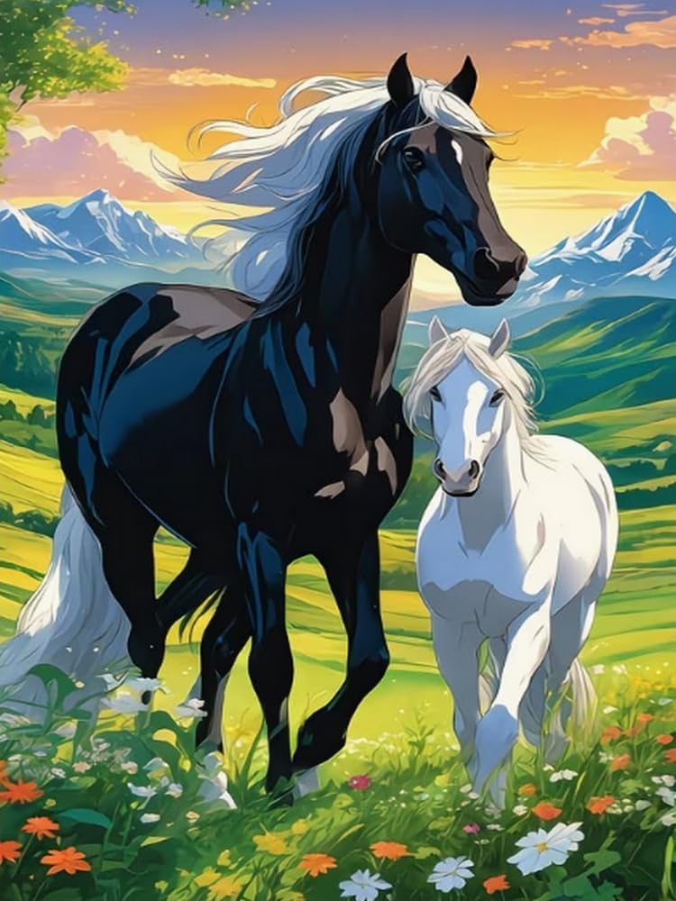 GLTEYACO Embroidery Cross Stitch Kit Grassland Horse 11CT Stamped Cross Stitch Kits DIY Adult Beginners for Pre-Printed Needlepoint Crafts 40x50 cm