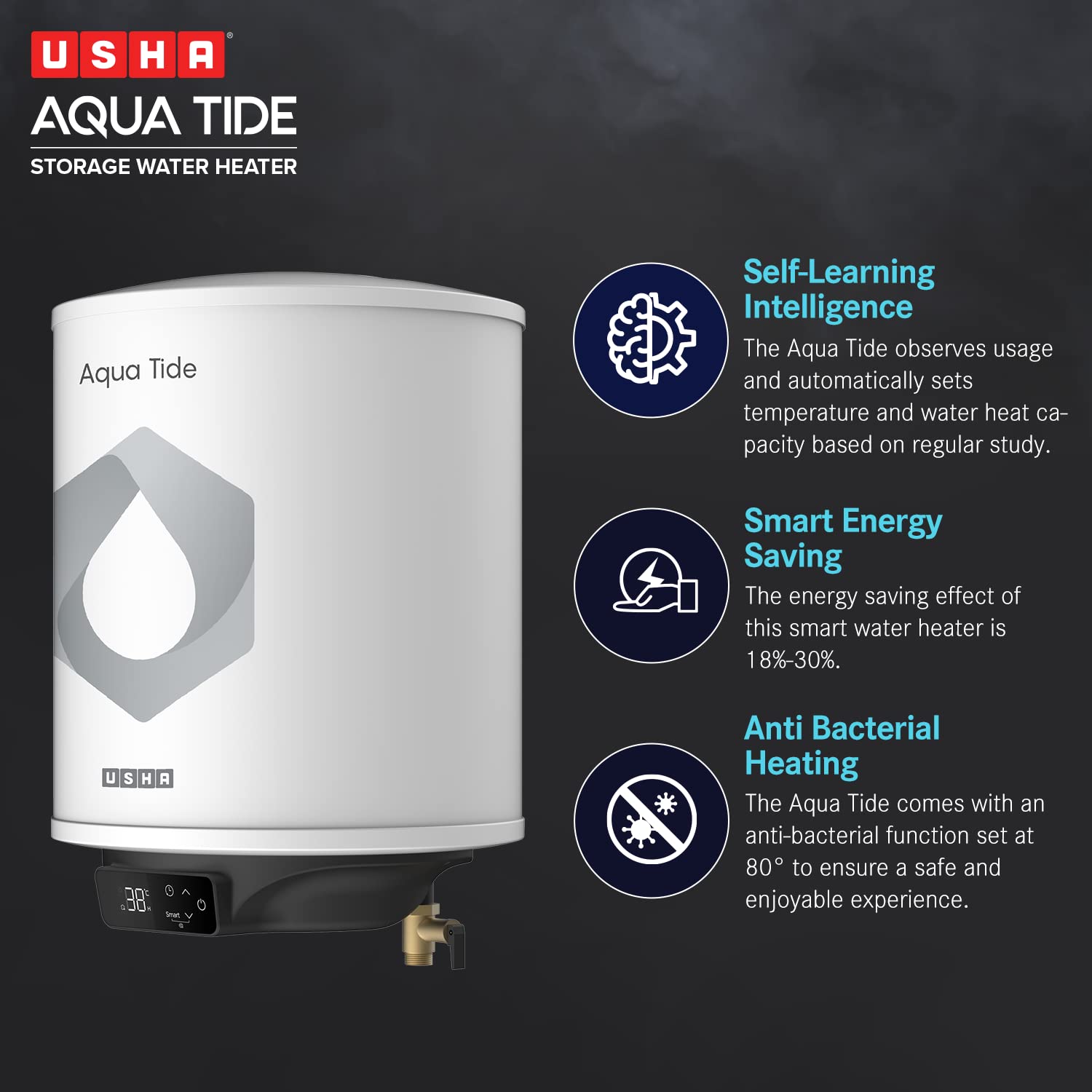 Usha Aqua Tide 15 Litre 5 Star Digital Storage Water Heater (White), Wall  Mounting : Amazon.in: Health u0026 Personal Care