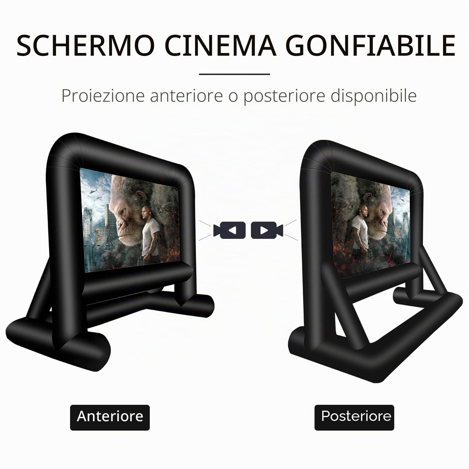 Schermo gonfiabile per esterni, schermo di proiezione, pacchetto con telaio, ventilatore, corda, picchetti, borsa quotidiana (16 piedi)