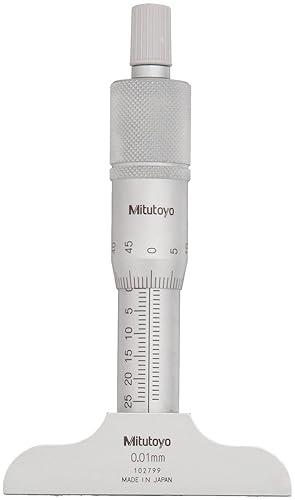 Mitutoyo 128-102 Medidor de profundidad Vernier, tipo micrómetro, rango de 0.000-0.984 in, graduación de 0.000 in, precisión de +-0.000 in, base de