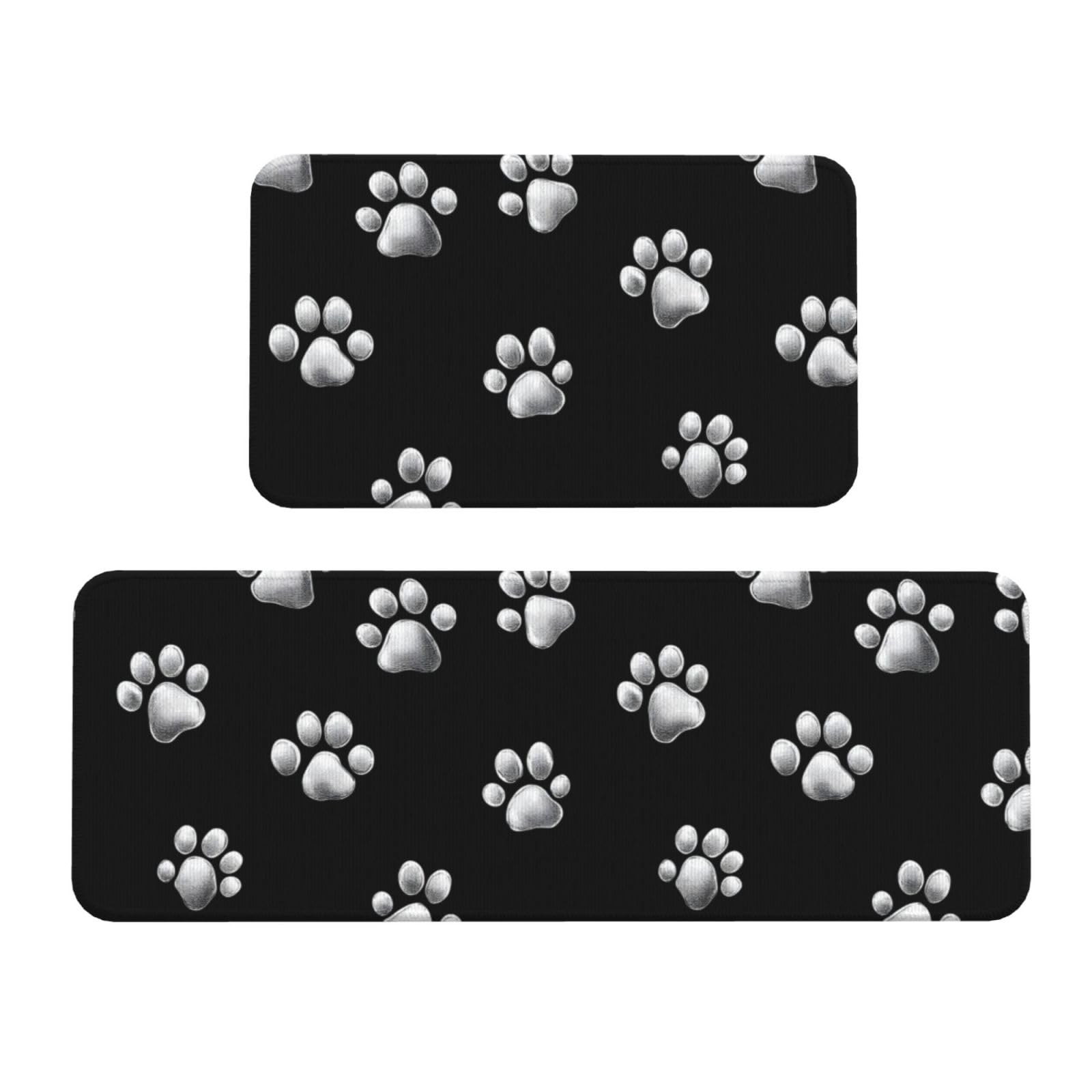 GVYGVY Antifatigue Kitchen Mats for Floor 2 Piece - Cute Dog Paw Silver Print Kitchen Rugs Washable, Non Slip Runner Rug Standing Mat for Office/Bathroom/Laundry/Home Decor and Accessories