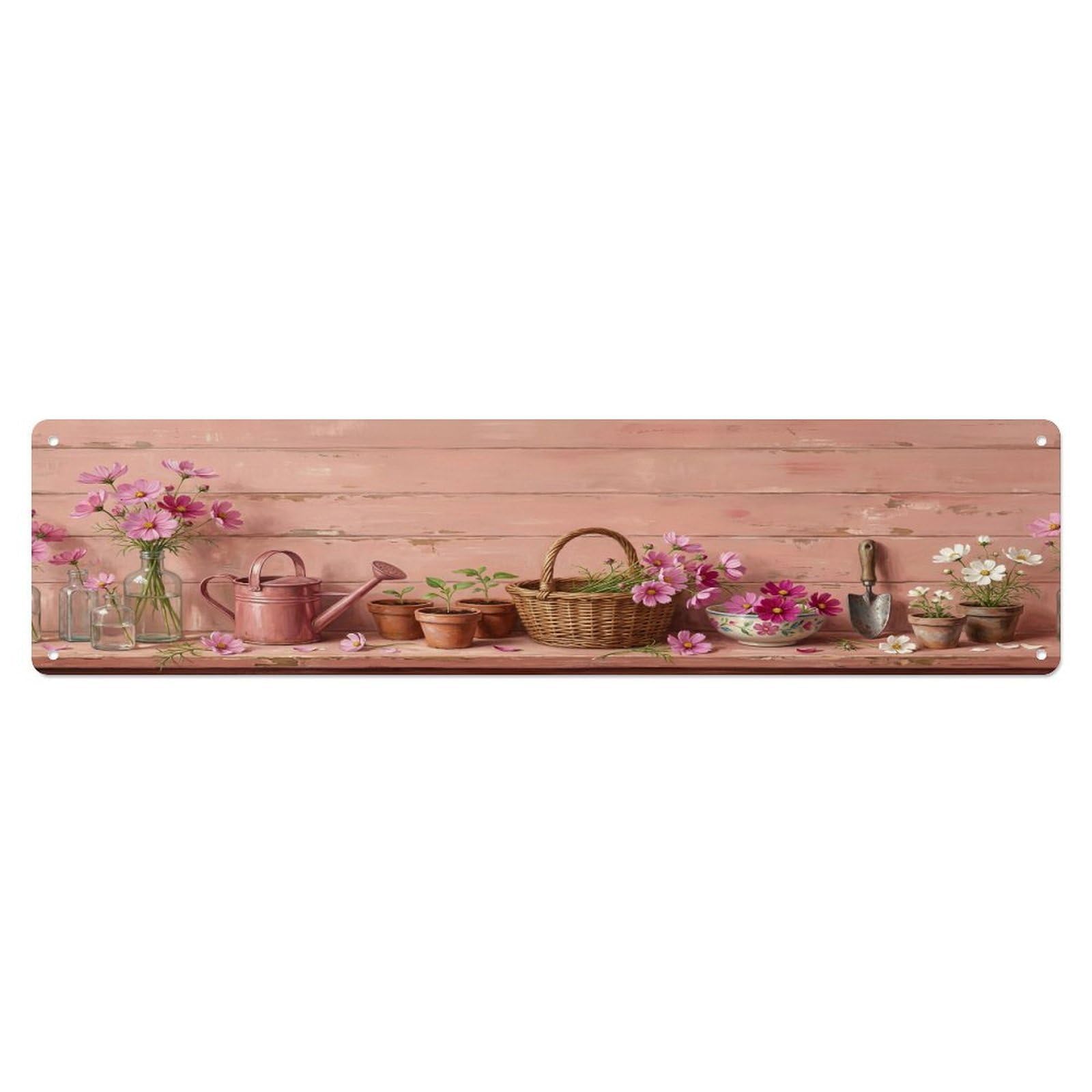 Floral Garden Tools Cosmos Glass Pattern Print Metal Tin Sign