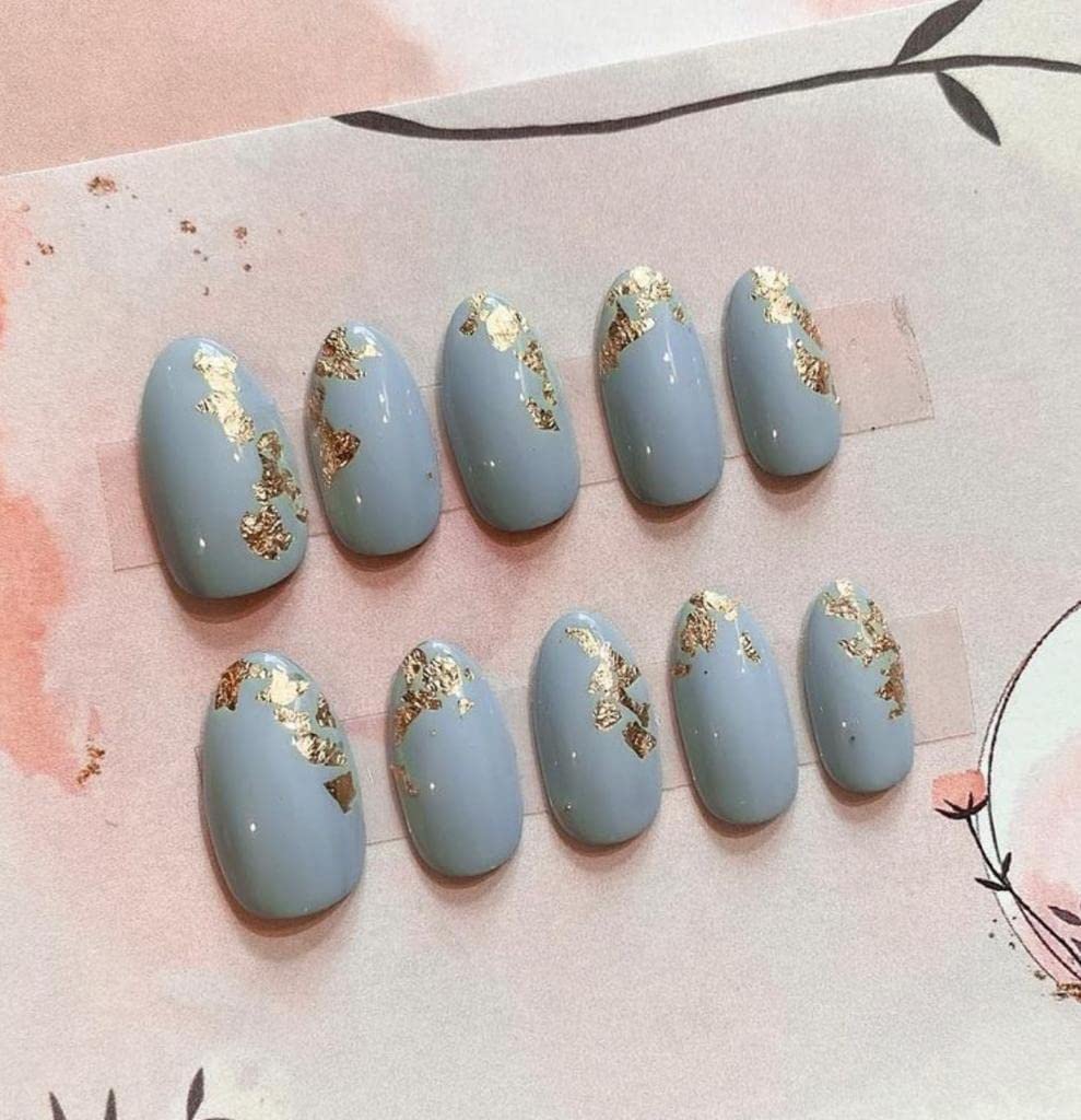 reusable press on nails for women, handmade fake nail with glue, nail art kit, UV Treated false nail set, acrylic nail extension tip, nail color tip, manicure nail extensions (Blue diamond)-image-12