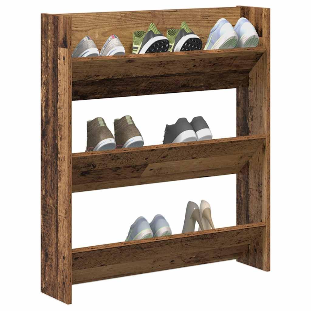 Schuhregal Wandmontage Altholz-Optik 80x18x90 cm Holzwerkstoff schuhschrank schuhablage schuhkipper schuhständer aufbewahrung Ordnung platzsparend Flur eingangsbereich