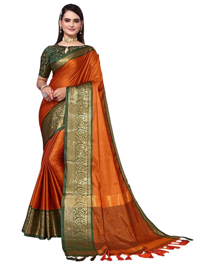 Satrani Women'S Cotton Silk Banarasi Jacquard Saree With Unstitched Blouse Piece