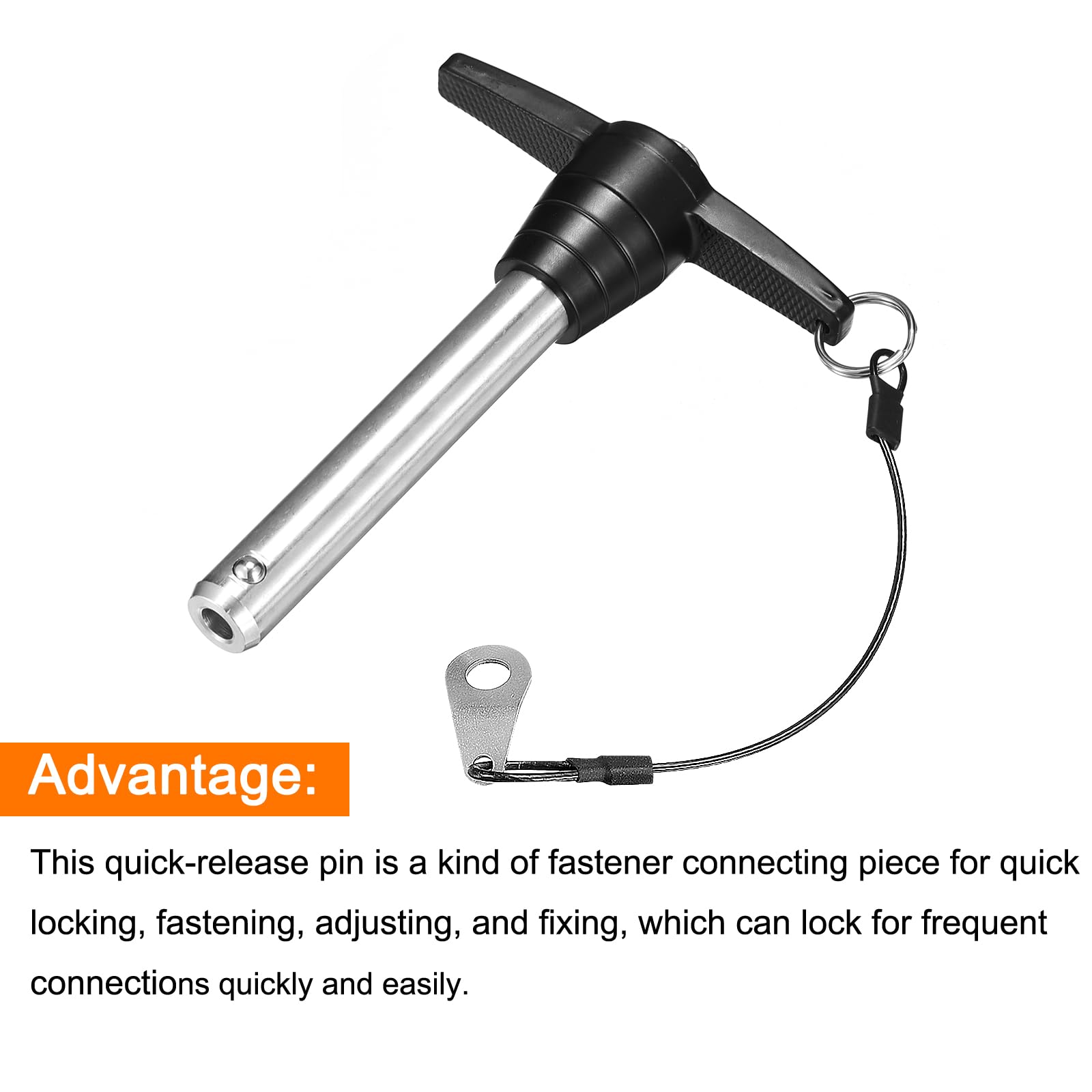 QUARKZMAN Spille di Bloccaggio a Maniglia T, Diametro Perno 5/8", Lunghezza Utilizzo 3-5/32" Perno Rilascio Rapido in Acciaio Inossidabile con Cavo Sicurezza (16mm-80mm)