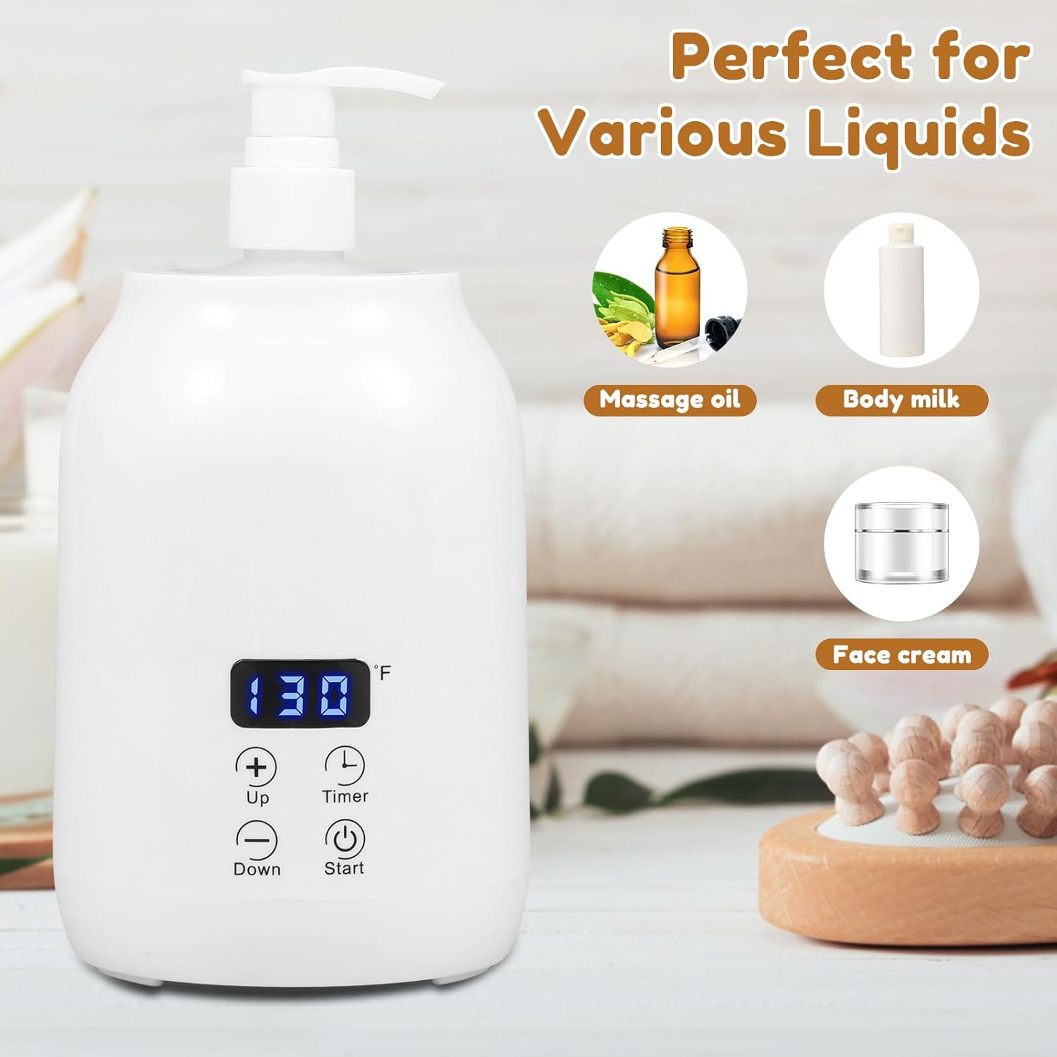 Massage Oil Warmer, Smart Touch Key Electric Lotion Heater with 2 Oil Bottle Dispenser, Temperature Adjustable Lotion Bottle Warmer, Bottle Cream Warmer for Home Spa (White, as Shown)