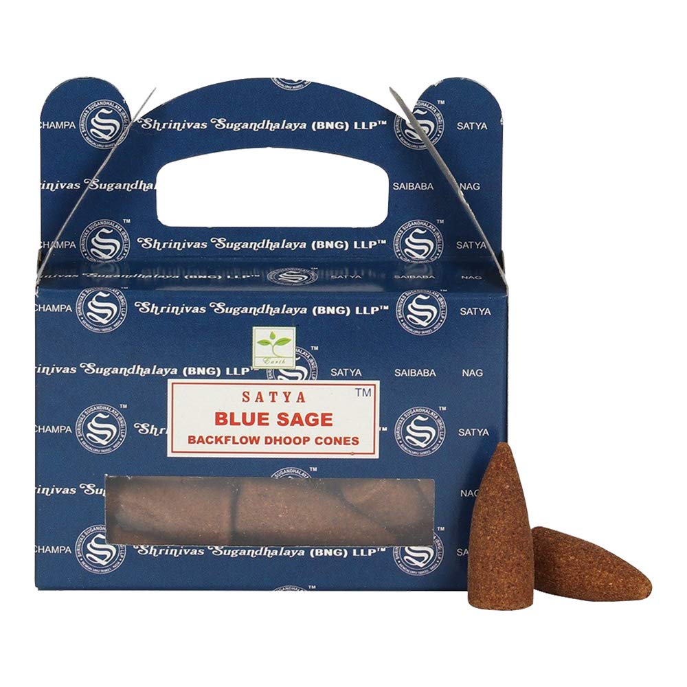 Ethniciti Blue Satya Genuine Nag Champa Backflow Incense Cones - 24 Cones 1 Pack ( Sage)