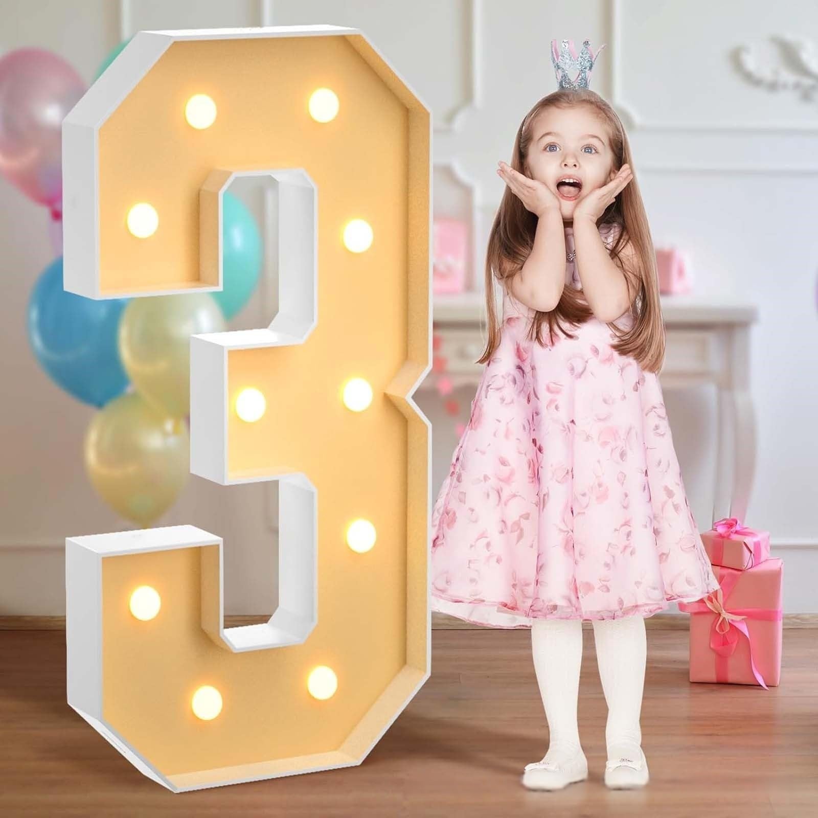 Décorations Fête DIY 3 Pieds Numéros Lumineux Chapiteau Alimentés par Piles Lettres Géantes en Mosaïque Chiffres for Ballons Décoration d'anniversaire(Number 3)