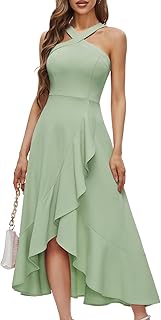 Halter Cocktail Women Dresses Prom Formal Wedding Bridesmaid Dress Ruffled Maxi Hi-Lo Evening Party 2025 Dress - Buy now