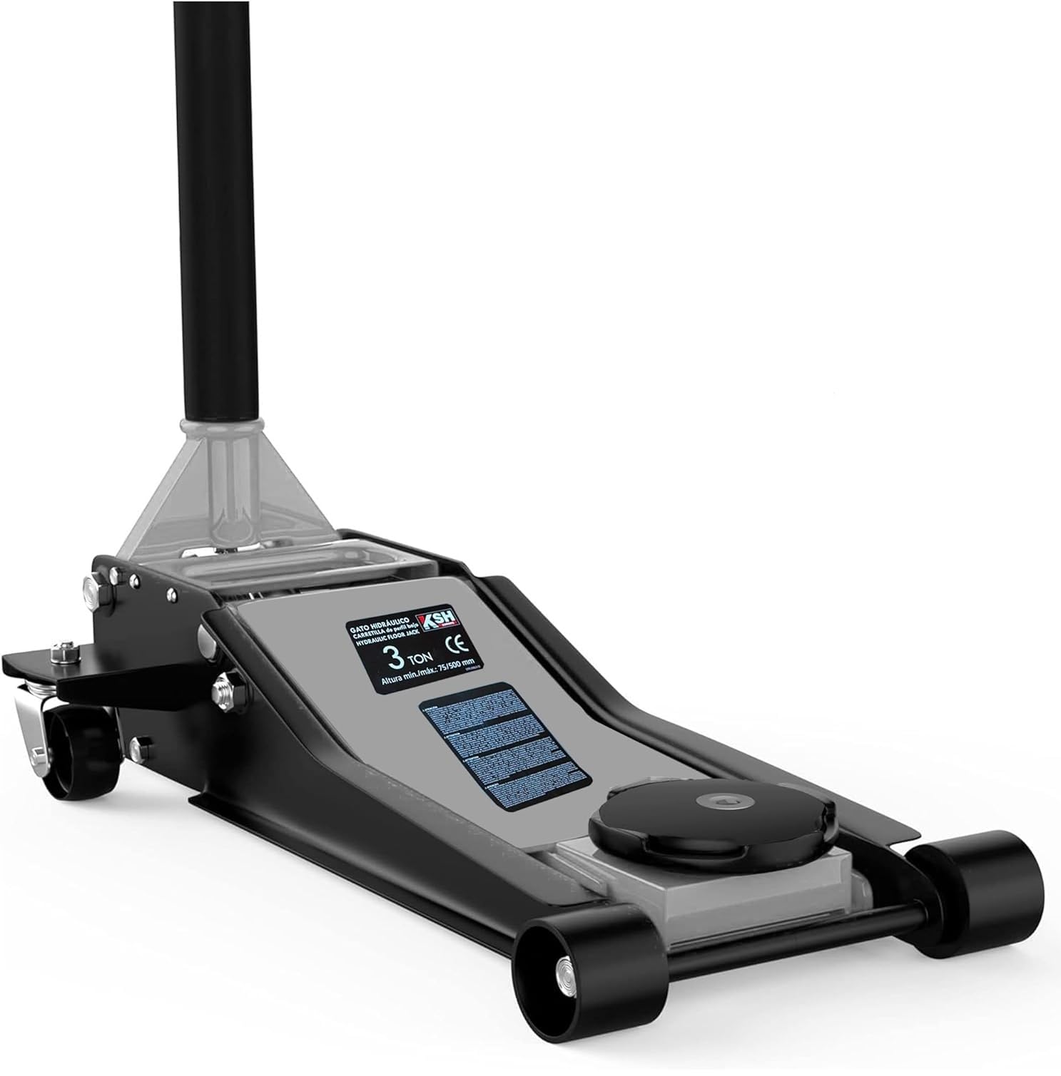 Gato de Carretilla Extraplano Profesional Bajo Perfil de 3000 Kg (3 T). Doble Bomba y Doble Velocidad de Subida.