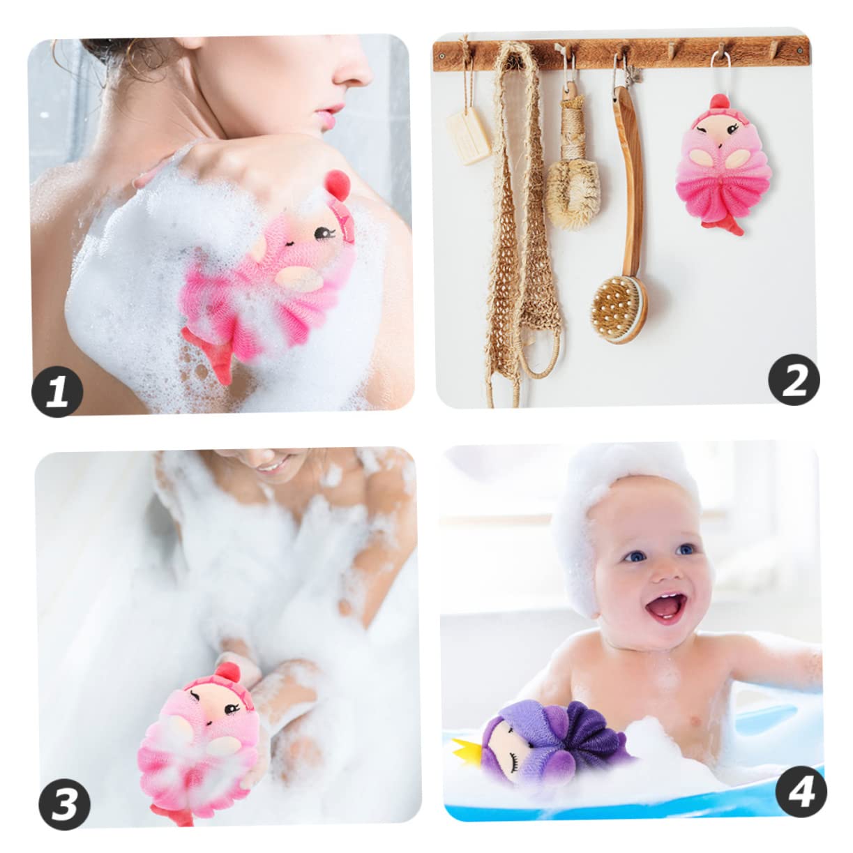 Didiseaon 2Pcs Cute Cartoon Bathing Balls for Soft Body Scrubber with Hanging Design Rich Bath Balls for Shower Mermaid Crown Mermaid for Daily Cleansing