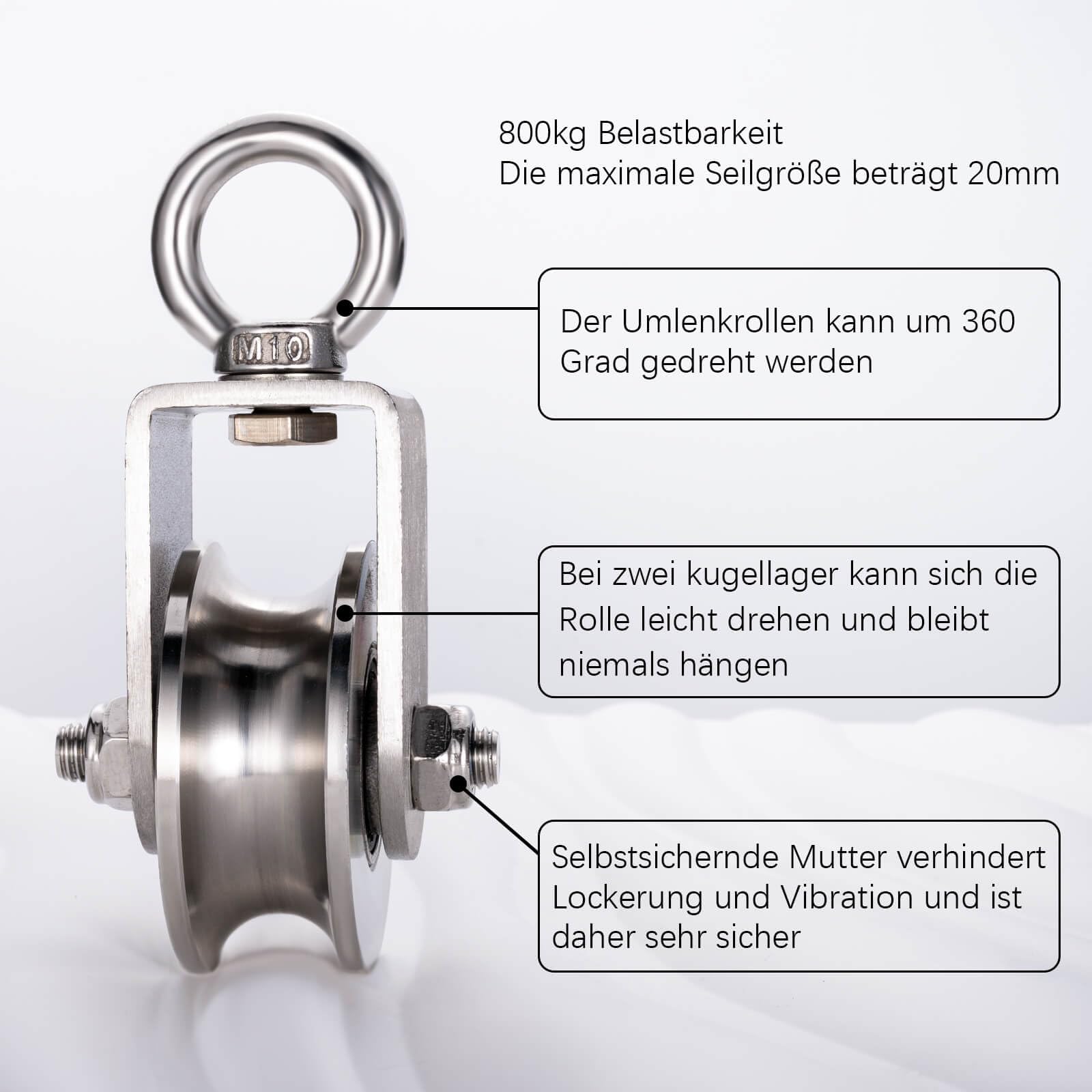 Rolka kierunkowa 68 mm, linka stalowa z 2 łożyskami kulkowymi, rolka linowa fitness do lin ze stali nierdzewnej, do użytku na zewnątrz