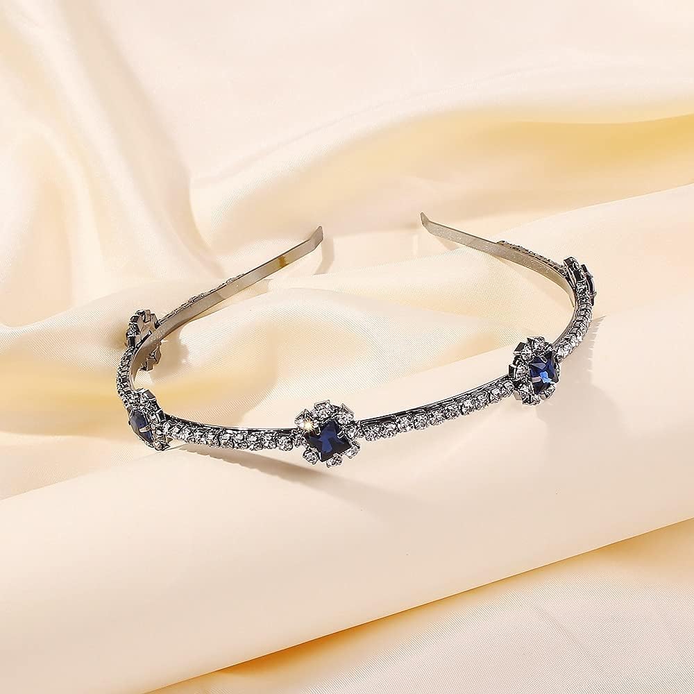 Opaska do włosów dla kobiet z opaską z kryształkami Rinestone świecąca SquaCrown Diadem obręcz do włosów Vintage akcesoria do włosów nakrycie głowy /731/282