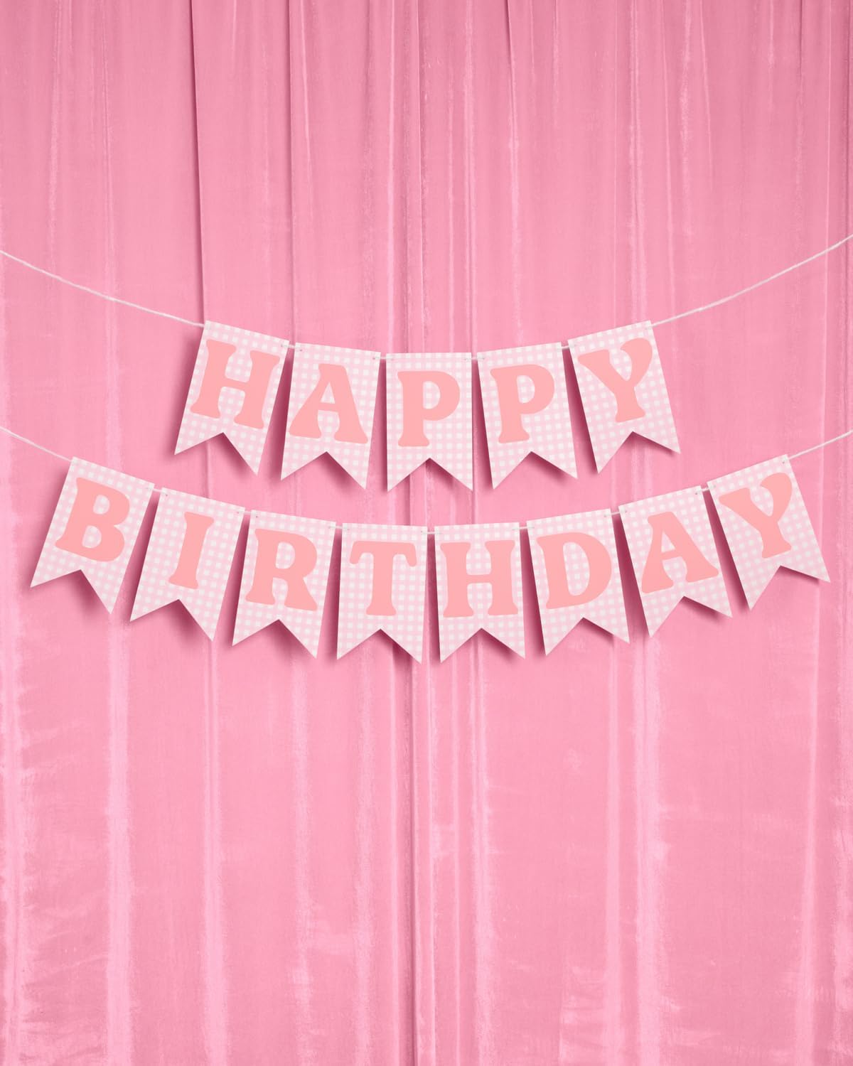 xo, Fetti Gingham Birthday Banner - 2 Pc Banner Set | Summer Camp, Pink Checker, Happy Birthday, Girls Birthday Party Decor, Preppy, Girly