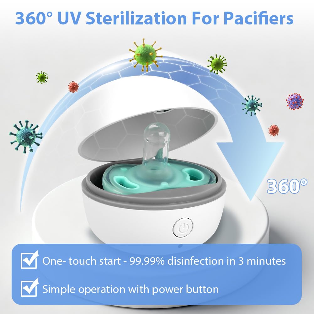 HOTUT Stérilisateur de Sucette Portable, Pacificateur Stérilisateur UV, Boîte Désinfectante à Sucettes, Élimine 99% des Germes, Boîte de Stérilisation UV, Rechargeable Type-C(Petit)