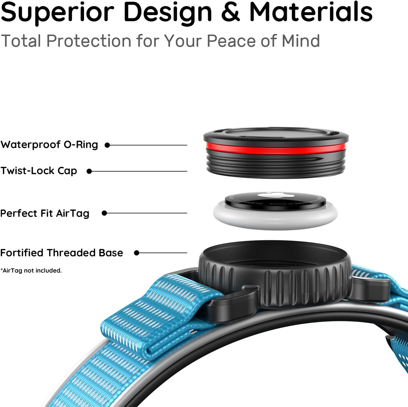 for Airtag Dog Collar with Air Tagholder | IPX8 Waterproof | Reflective Air Tag Dog Collar & QR Code Buckle | Adjustable Durable Padded Nylon Collars for Medium Dogs (Blue, M)