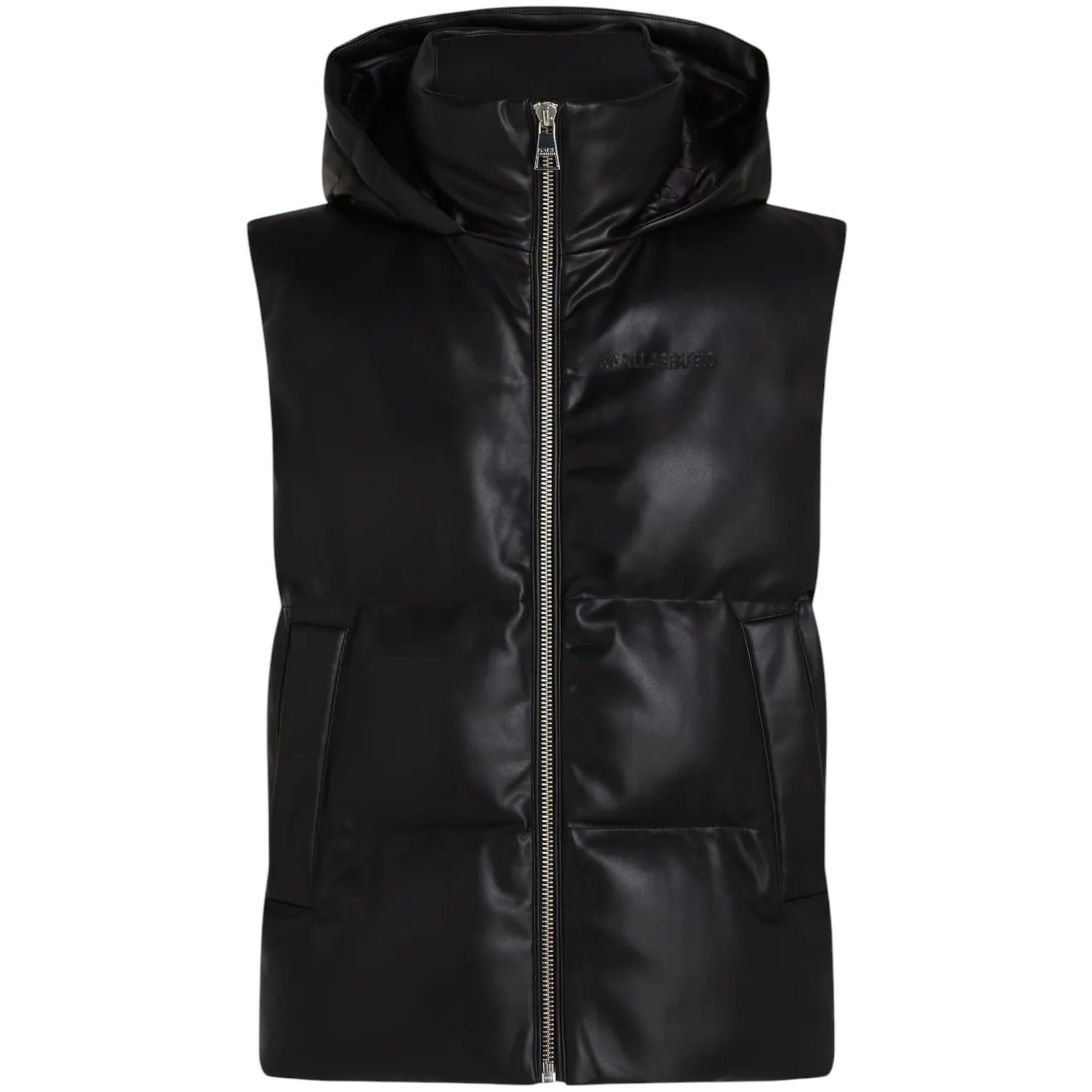 Chaleco acolchado de cuero negro para hombre con capucha 7