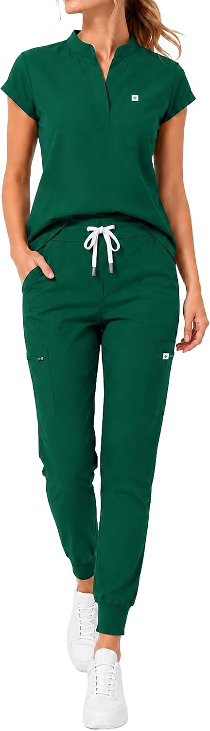 Scrubs for Women Set, Sleeveless Top & Jogger Pants, 11 Pockets | Breathable Soft-Stretch Fabric And 11 Pockets Keep Essentials Organized For Nurses, Dental, Clinic And Vet Work