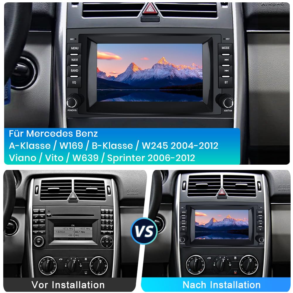 Junsun Autoradio für Mercedes A-Class W169 B-Class W245 Viano Vito W639 Sprinter W906 | Android 12 | 8 Zoll Touchscreen | 2GB RAM + 32GB ROM | CarPlay & Android Auto | Bluetooth