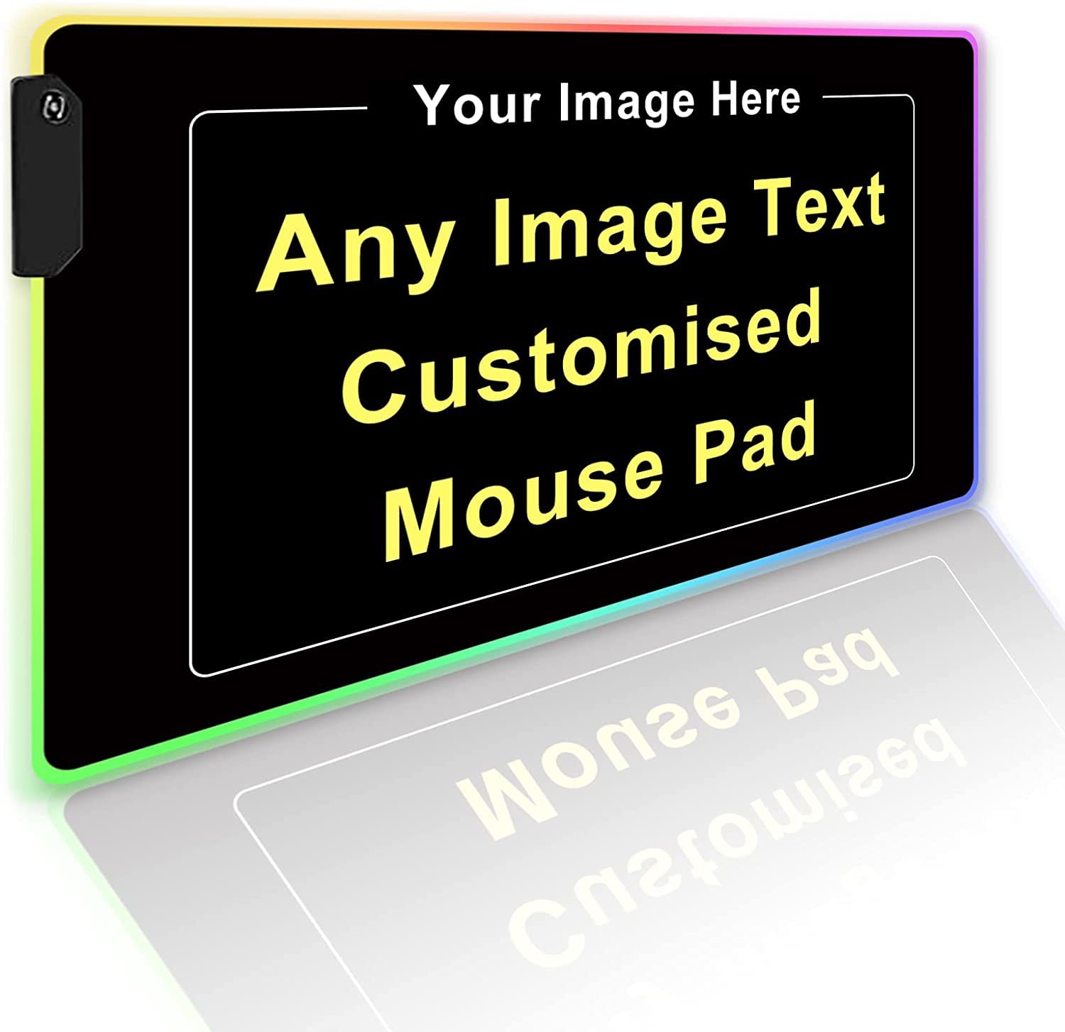 Personalised RGB LED Gaming Mouse Pad with Photo Picture Text Customized Cute Anime Gaming Mousepad Custom Mouse Mat for Office Desk Personalised Gifts Presents for Gaming Lovers, 23.6x13.8 inch