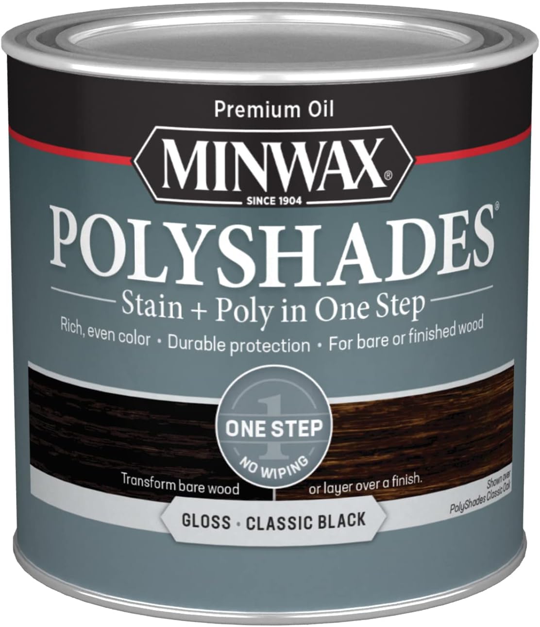 Minwax PolyShades Wood Stain + Polyurethane Finish โ ยฝ Pint, Classic Black, Gloss