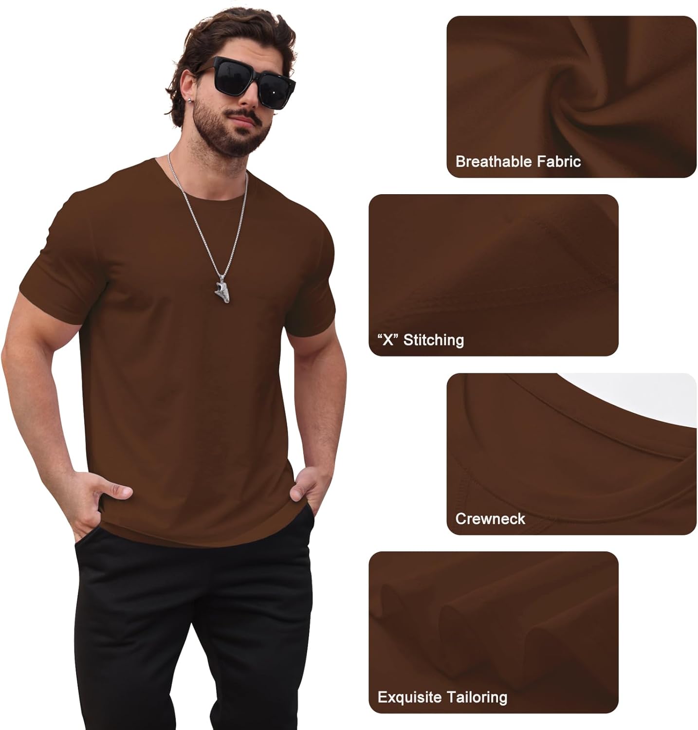 Mens T Shirts Casual Hipster Hip Hop Longline Crewneck Tee Shirts - Image 6