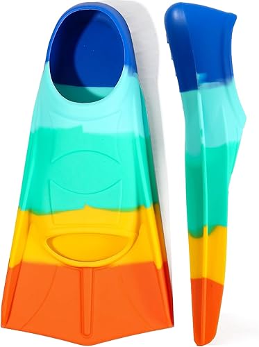 Miniatura 102 de Aletas de natación para niños, aletas cortas para niños y jóvenes, aletas de natación para entrenamiento de natación para niños, niñas, niños Azul,