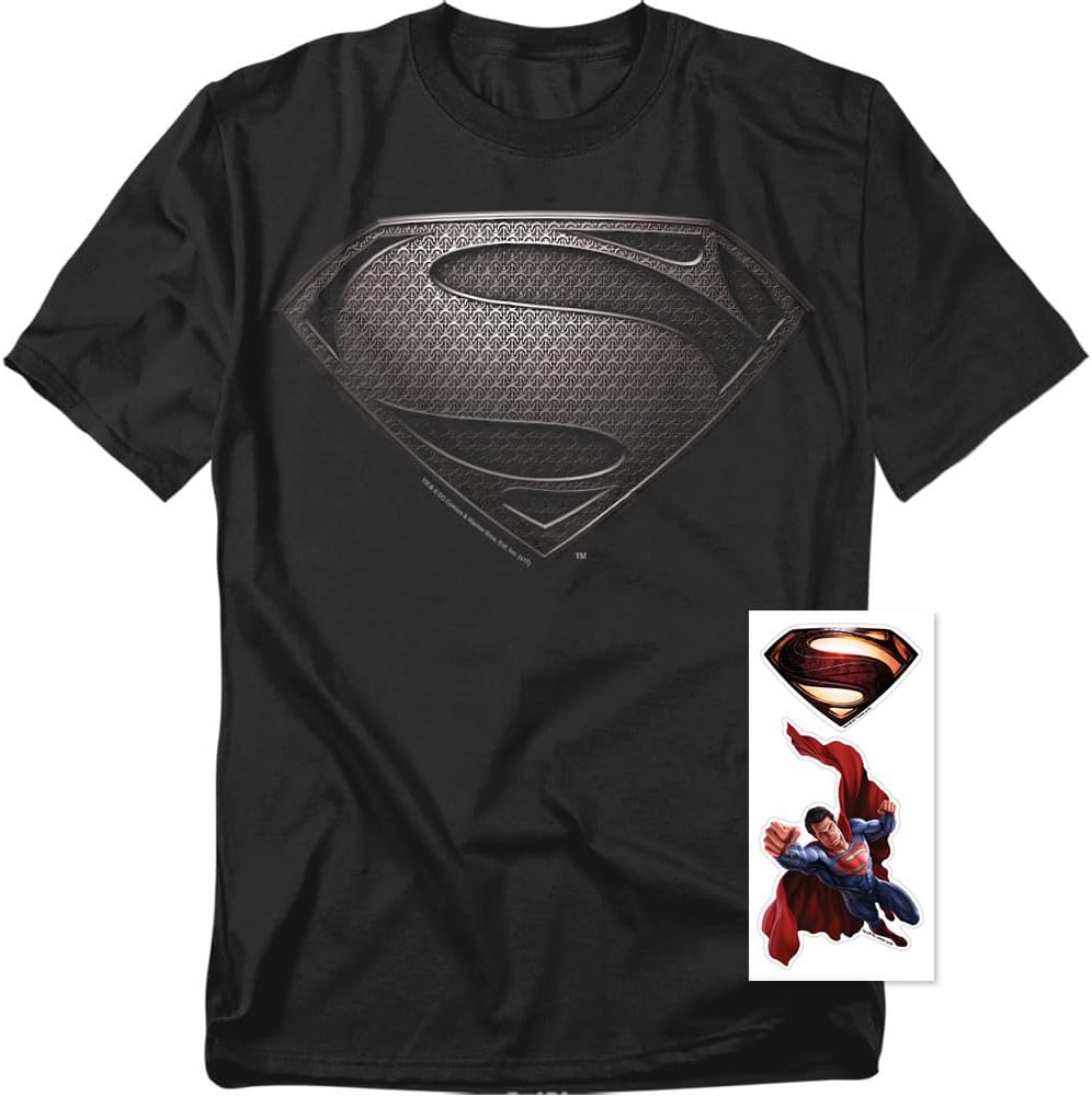 Popfunk Classic Superman Man of Steel Movie Gray Shield Black T Shirt - Image 3