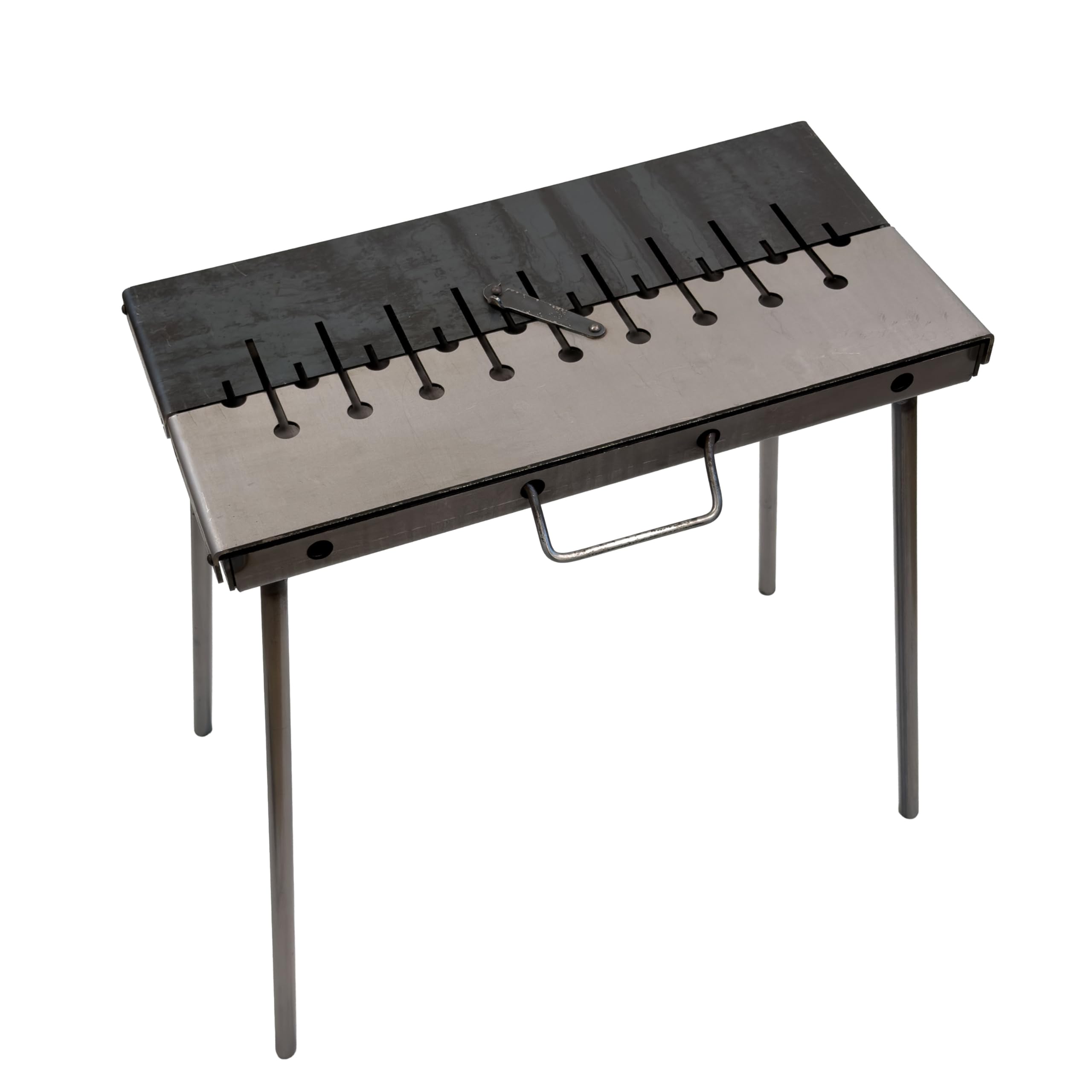 Mangal BBQ Kebab Charcoal Grill "Day & Night Edition" - Foldable Suitcase Grill in 3 mm Steel for 10 Skewers - Portable Outdoor Grill for Romantic Evenings, Camping, Garden & Picnic