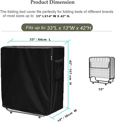 Miniatura 2 de Funda de almacenamiento plegable para cama, tamaño individual, color negro, cordón ajustable (33 pulgadas)