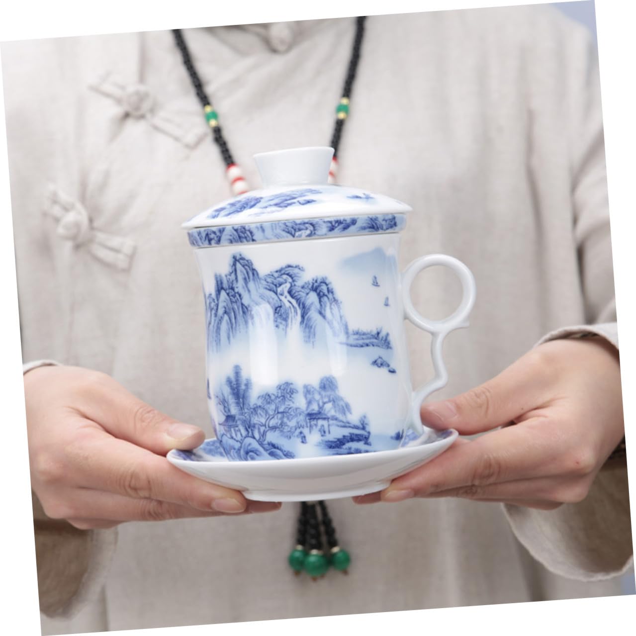 Chinesische Gongfu Teetasse 1 Satz aus Keramik mit Deckel und Untertasse