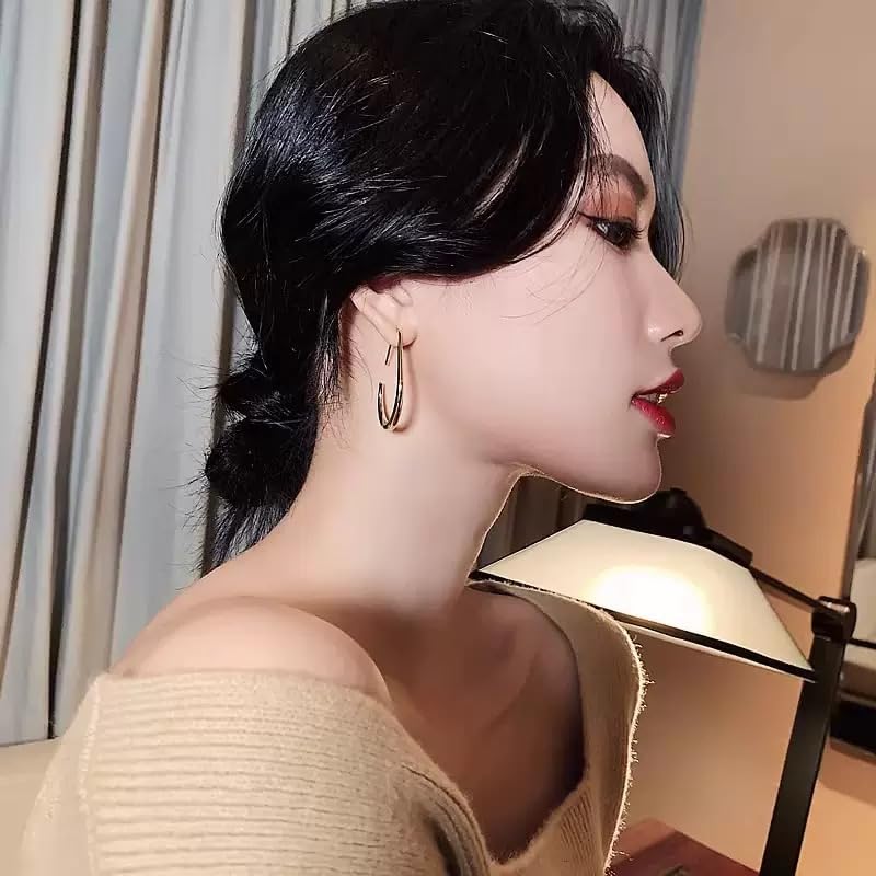 14k Gold Plated Lightweight Delicate Teardrop Oval Pull - Through Hoop Earrings for Women - High Polished Statement Jewelry, Perfect Women's Gift - Image 3