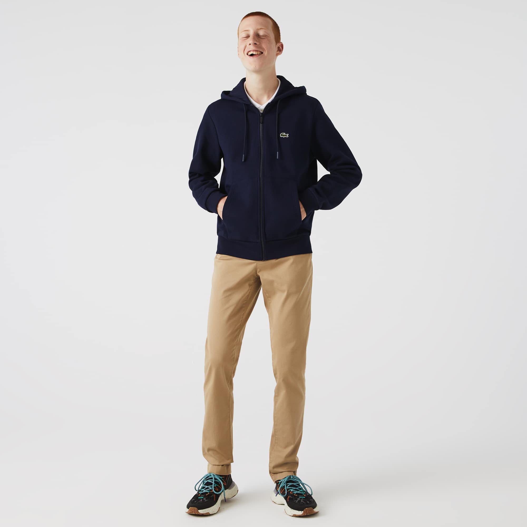 Lacoste Herren Long Sleeve Solid Pop Over Fleece Hoodie Kapuzenpullover (1er Pack)