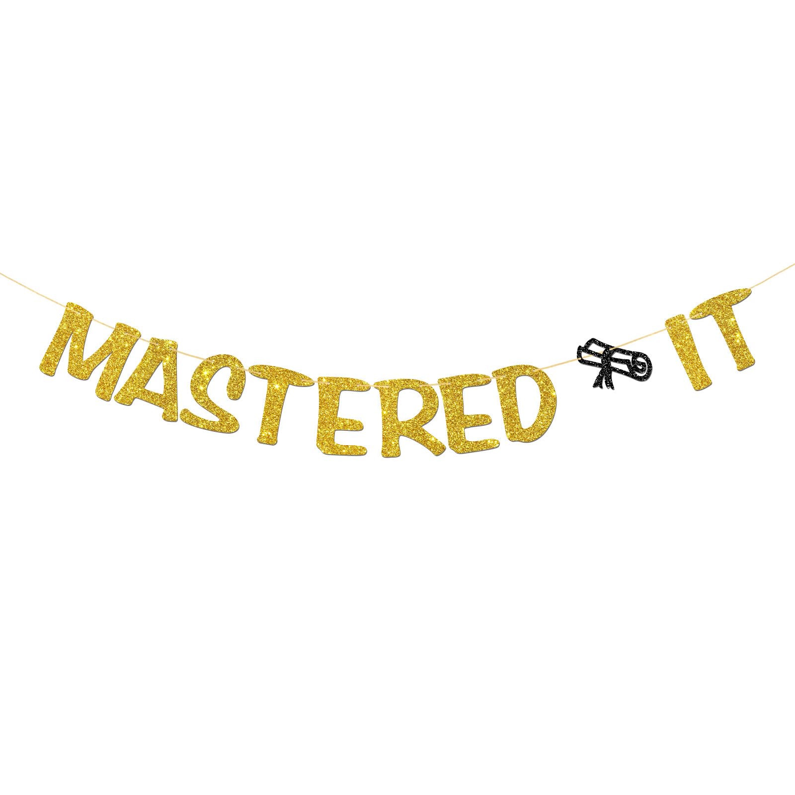 Mastered It Banner - Adventure Begins - Congrats Grad Party Supplies for Boy Girl - Master Graduation Party Decorations - Gold Glitter