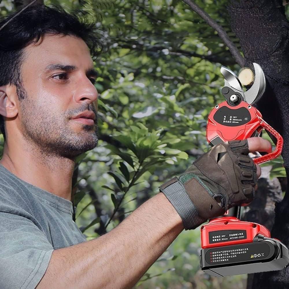 Tijeras de Podar EléCtricas, Podadora de áRboles InaláMbrica de 1,37 Pulgadas de DiáMetro de Corte con 2 BateríAs Recargables de 1,5 Ah y 2 Cuchillas, Podadora de JardineríA,incision 3.0-3.5cm-110V