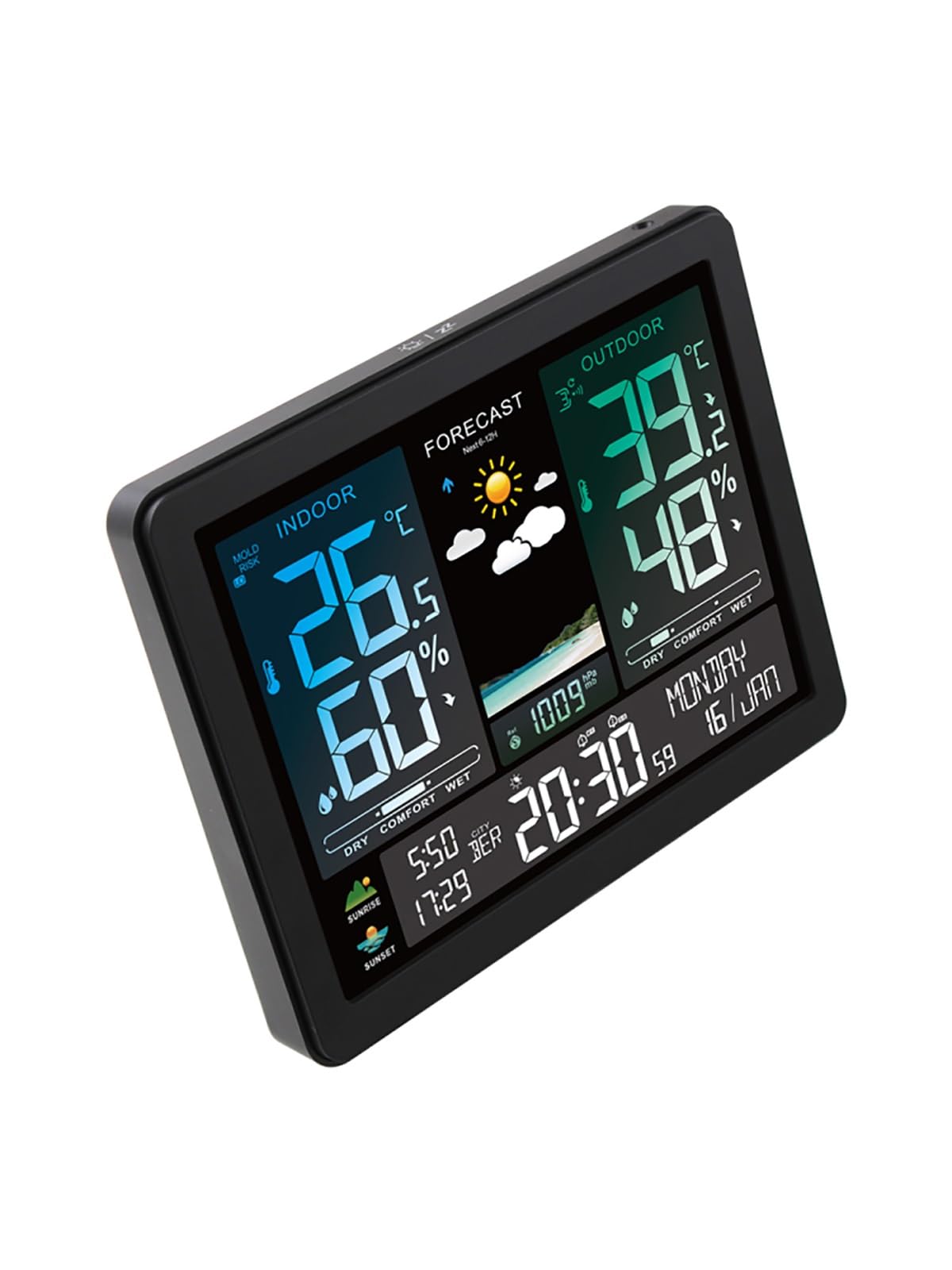 Stazione meteorologica elettronica professionale multifunzione, rilevamento automatico della luce, allarme di pressione barometrica della marea, fase lunare, con radio RCC, orologio atomico