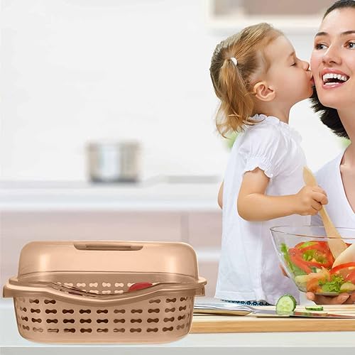 Miniatura 9 de YARDWE Estante para tapa de cocina, colador con tapa, estante de secado de botellas, cesta de almacenamiento para frutas, verduras, color caqui,