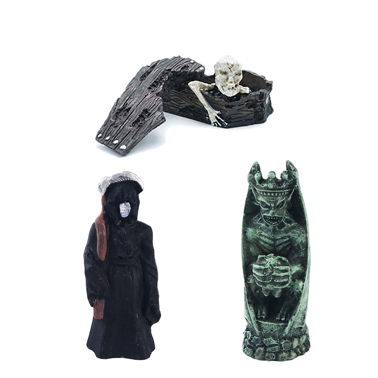 Kocris Casa Skull Reptile Tank Decorations Decor (Set of 3) Devil Death Mummy Statue Sculpture Reptile Turtle Lizard Spider Tanks Terrarium Décor Ornament Pet