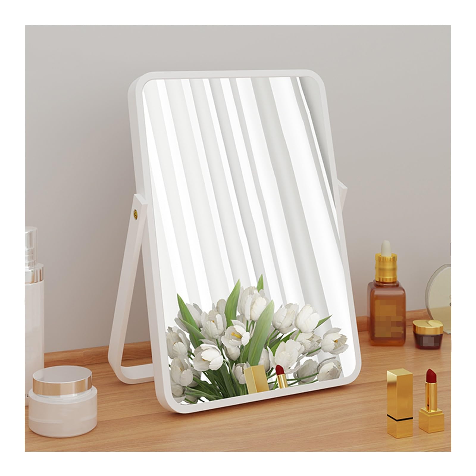 SDCFFC Vanity Makeup Mirror with Natural Stand, Portable Table Desk Countertop Mirror, Wooden Cosmetic Mirror,360°Rotation Vanity Mirror