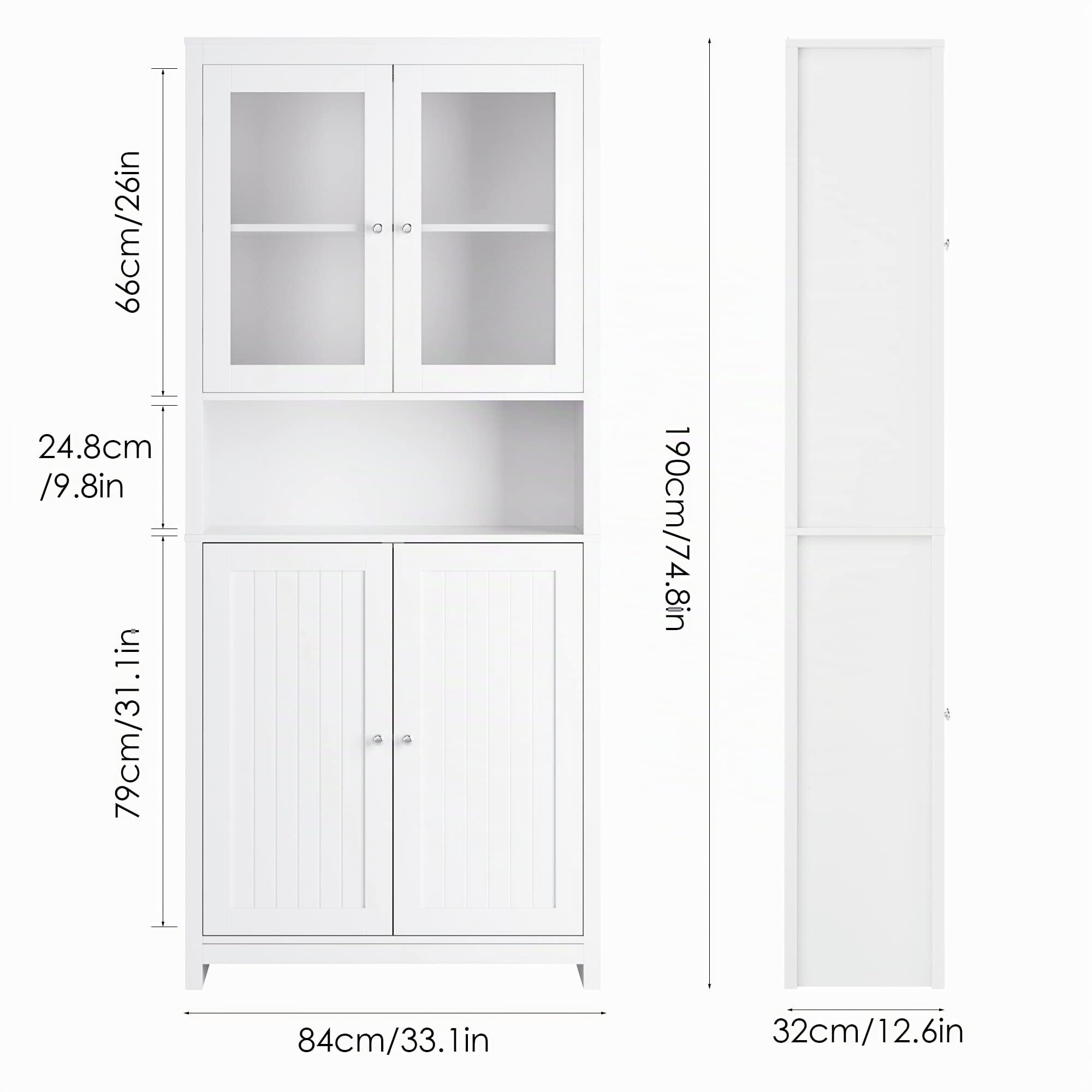 FOREHILL 190cm Credenza Cucina,Mobile Buffet Dispensa Cucina,Credenza Alta da Cucina,Mobiletto Multiuso con Vani Aperti e Armadietti, per Soggiorno, Ufficio(Bianco)