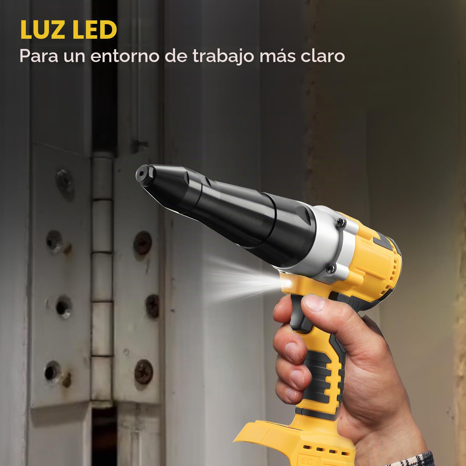 Remachadora de batería compatible con Dewalt 20 V automática sin escobillas, remachadora eléctrica LED, herramienta manual para remaches de 3,2/4 mm (sin batería)