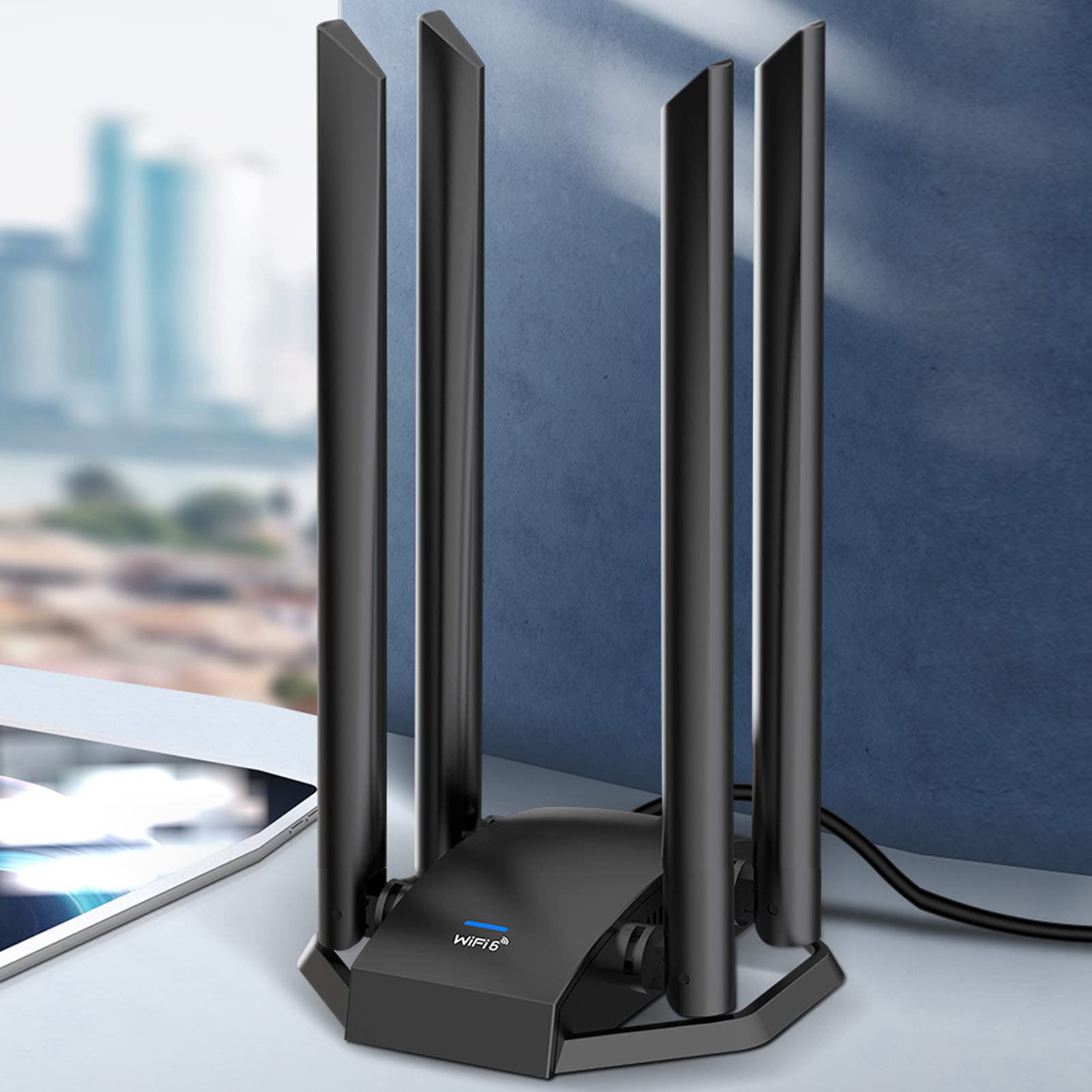 Yunseity Adaptador USB WiFi 6 PC PC DE Escritorio, Adaptador DE Red Inalámbrica DE 2,4 GHz Y 5 GHz con 4 Antenas DE Alta Ganancia, Dongle WiFi USB Inalámbrico Compatible con 10
