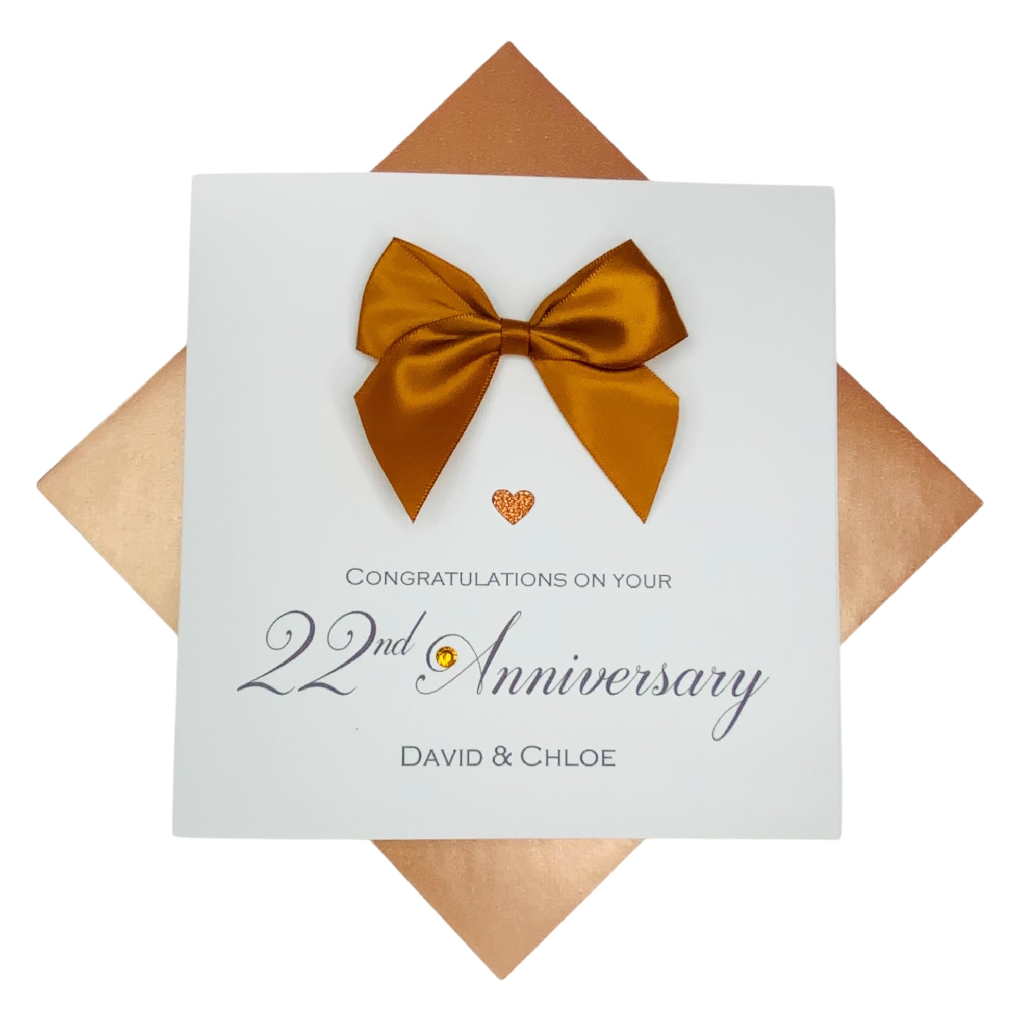 22nd Wedding Anniversary Card - Copper 22 Year Twenty Second Anniversary Greeting Card, Personalised Gift for Wife, Husband, Parents, Couple Friends - Various Designs - 18 Colours (Regal Bow) โ image 1
