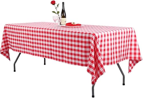 Waysle Mantel rectangular grande de color rojo y blanco de 60 x 126 pulgadas, mantel de poliéster lavable de 8 pies, perfecto para decoración de